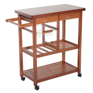 HomCom Carrinho de Cozinha de Madeira natural Madeira Metal 4 Rodas Gaveta Garrafeira Guardar Frutas e Legumes Medidas Tamanho 85x37x85 cm