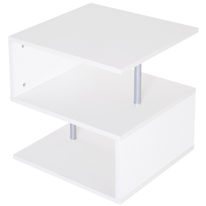 HOMCOM Mesa de centro Café em forma de S Mesa lateral da sala de estar com compartimento aberto 2 níveis 50x50x50 cm Branco