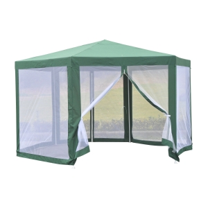 Outsunny Tenda para Festas Hexagonal 390x250cm com Tela Mosquiteira para Jardim Terraço Resistente à Água Poliéster Verde