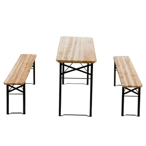 Outsunny Conjunto de Mesa e 2 Bancos Dobráveis de Jardim Móveis de Campismo Mesa 180x50x75cm Bancos 180x25x45cm Madeira e Preto
