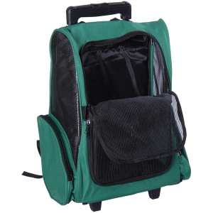 PawHut Transportadora 2 em 1 para Animais de Estimação Mochila ou Carrinho de Viagem para Cães e Gatos com 2 Rodas Alça Retrátil de Alumínio e Bolso de Armazenamento 42x25x55cm Verde