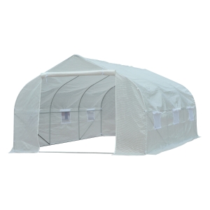 Outsunny Estufa Tipo Túnel 445x299x200cm com Porta Enrolável 6 Janelas Estufa para Cultivo de Plantas Verduras Branco