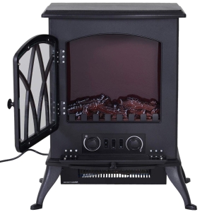 HomCom Lareira Eléctrica Móvel tipo Aquecedor de Pé 1000W/2000W – Cor Preto - 45x28,5x54 cm