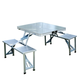 Outsunny Mesa de piquenique dobrável com 4 lugares e furo para guarda-sol para Camping - Alumínio - 85,5x67,5x66,5 cm