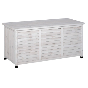 Outsunny Baú de madeira ao ar livre Caixa de armazenamento de jardim com tampa que pode ser aberta 127x56x60 cm Branco