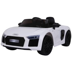 HOMCOM Carro Elétrico para Crianças acima de 3 anos Audi R8 com Controle a Distância MP3 USB Luzes e Sons Abertura da Porta 123x71x49cm Carga 30kg Branco