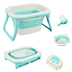 HOMCOM Banheira dobrável e portátil para bebê com recipiente para xampu bacia e banco 81,5x60x46,5 cm Verde