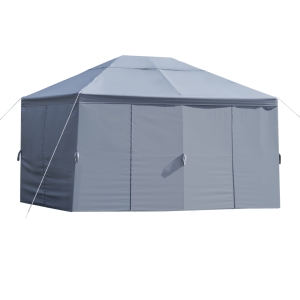 Outsunny Pérgola de jardim 4x3 m com 6 Cortinas com Zíper Abertura de teto 8 orifícios de drenagem para festas ao ar livre cinza