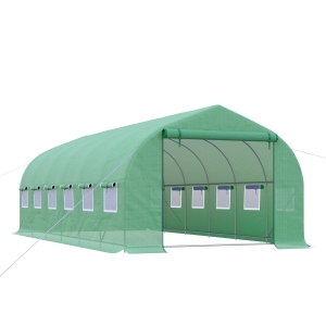 Outsunny Estufa de Túnel 595x300x200cm Estufa de Jardim Grande com 12 Janelas e Porta Enrolável com Zíper para Cultivo de Plantas Verde
