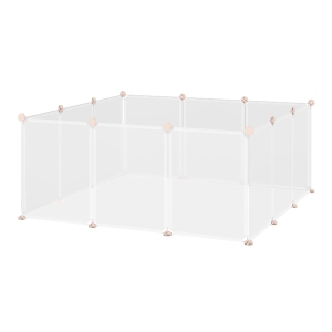 PawHut Cerca para Pequenos Animais Gaiola Modular de Metal com 12 painéis e 24 conectores para coelhos, porquinhos-da-índia 105x105x45 cm Branco