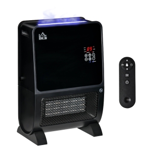 HOMCOM Aquecedor Elétrico 2000W com Umidificador Controle Remoto a Distância Termostato Temporizador Tela e Luzes LED para Sala de Estar de 30 m² 33x21x49,5cm Preto