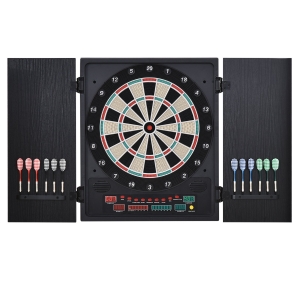 HOMCOM Alvo eletrônico digital para até 8 jogadores com 12 dardos e 30 pontas com portas de tela de LED 27 jogos diferentes 51x6,5x57 cm Preto