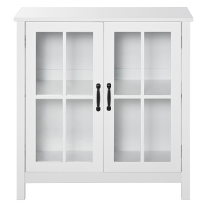HOMCOM Aparador com 2 portas de vidro temperado Prateleira ajustável Armário multiuso 80x40x85,3 cm Branco
