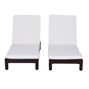 Outsunny Conjunto de 2 espreguiçadeiras de vime chaise longue com almofadas acolchoadas para jardim varanda 196x65x22cm Bege e Marrom