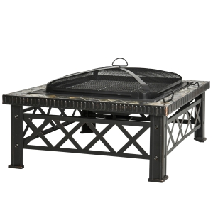 Outsunny Braseiro 76x76x47 cm Multifuncional 3 em 1 Quadrado Novo Estilo Balde de gelo para aquecimento Terraço Jardim Preto