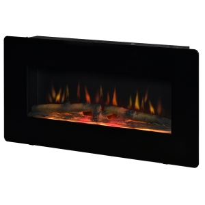 HOMCOM Lareira Elétrica de Parede 1800-2000W com Controle Remoto Simulação de Chama com Brilho Regulável Termostato e Temporizador para Salas de 30m² 91,4x11x44cm Preto