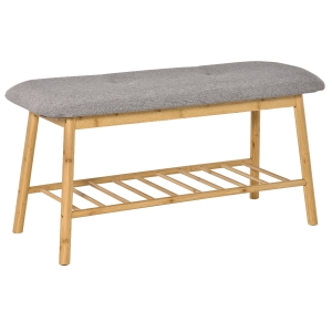 HOMCOM Banco Sapateiro Moderno Móvel de Entrada de Bambú com Assento Acolchoado e Prateleira para Sapatos 90x34x44cm Cor Natural e Cinza