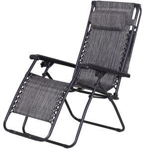 Outsunny Espreguiçadeira Dobrável Gravidade Zero com Toldo Apoio para os Braços Espreguiçadeira Reclinável com Bandeja Removível 90x67x110cm Cinza