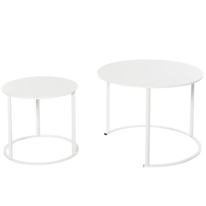 Outsunny Conjunto de 2 Mesas de Centro Redondas de Metal para Sala Jardim Carga Máxima de 25 kg Φ70x50 cm Branco