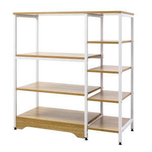 HOMCOM Estante de Cozinha Estante para Microondas Forno Multiuso com 7 Prateleiras de Armazenamento para Utensílios Livros Plantas 90x40x95cm Madeira Natural