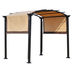 Outsunny Pergola 3x2,5 m com teto retrátil para jardim pátio Terraço Tecido de poliéster parafusado resistente aos raios UV Bege