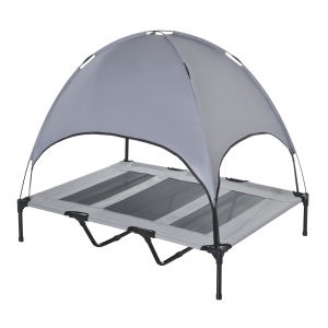 PawHut Cama elevada para animais de estimação Portátil com tecido respirável de toldo removível para interior e exterior 122x92x108 cm cinza