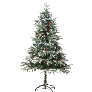 HOMCOM Árvore de Natal Artificial 150 cm Altura com 56 Bagas 451 Galhos de PE e PVC Base Dobrável e Suporte Metálico Decoração de Natal Verde