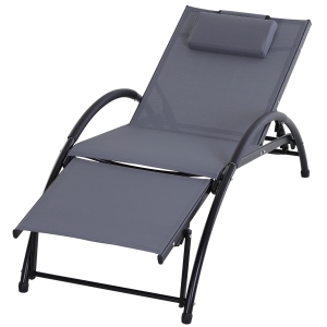 Outsunny Espreguiçadeira de Jardim Reclinável com Encosto Ajustável de 5 Níveis Apoio para os Pés Regulável e Apoio para a Cabeça Removível para Terraço Balcão Exterior 66x152x81cm Cinza