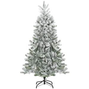 HOMCOM Árvore de Natal Nevada Artificial 150cm com 521 Ramos PVC e PE Base Dobrável e Suporte de Metal Decoração de Natal para Interiores Ø90x150cm Verde e Branco