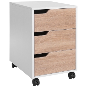HOMCOM Bloco de Gavetas Arquivo Móvel para Escritório Madeira 3 Gavetas Com Rodinhas (2 delas com Travão) 40x50x57,5 cm MDF