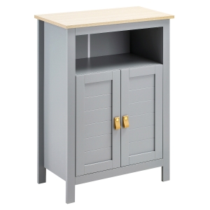 Kleankin Armário de banheiro para armazenamento Armário de piso com 2 portas e prateleiras internas ajustáveis para cozinha Quarto Sala de estar 59x30x85 cm Cinza