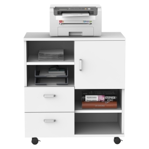 HomCom Armário Branco com rodas móvel madeira multifunções para sala de estar ou cozinha 60 x 35 x 65 cm