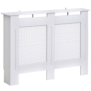 HOMCOM Cobertura de Radiador de Madeira com prateleira e painel decorativo elegante e moderno 111,5x19x82 cm Branco