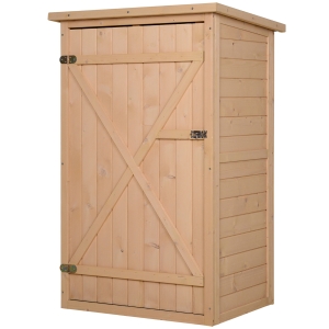 Outsunny Armário de jardim em madeira Gabinete de ferramentas ao ar livre com 2 prateleiras e telhado asfáltico 75x56x115 cm