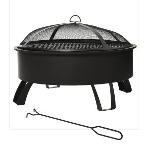 Outsunny Braseiro externo Ø76 cm 2 em 1 com grade de cozinha Grelha de churrasco Póquer de fogo com tampa de malha preto