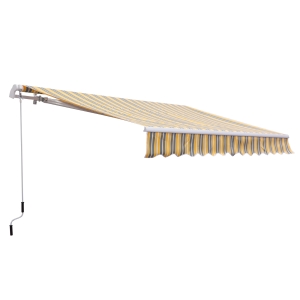 Outsunny Toldo Manual Dobrável de Alumínio 3,5x2,5m com Manivela Impermeável Proteção Solar UV Alumínio Aço Tecido de Poliéster Amarelo e Cinza