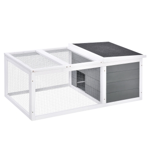 PawHut Coelheira de Exterior para Coelhos Porquinho da India Animais Pequenos com 2 Portas Superiores e Teto Asfáltico Dobrável Madeira de Abeto 115x66x47,5cm Cinza
