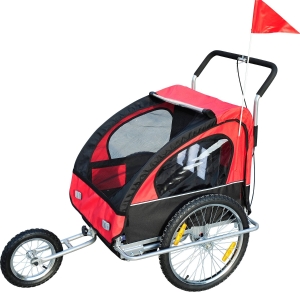 HomCom Reboque de Bicicleta para Crianças 2 Lugares e Carro de Empurrar para Correr- Vermelho