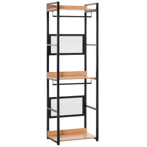 HOMCOM Cabide de entrada 2 em 1 com 3 prateleiras de armazenamento e 2 barras de cabide para corredor Quarto Sala de estar 60x40x190 cm Madeira natural preta