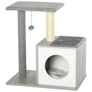 PawHut Árvore para gatos de 3 níveis com plataformas postes para arranhar caverna espaçosa almofadas removíveis 59x39x62 cinza