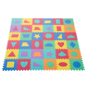 HOMCOM 36 peças Tapete Puzzle Infantil 31x31x1 cm com 18 figuras geométricas Tapete macio 3,24 ㎡