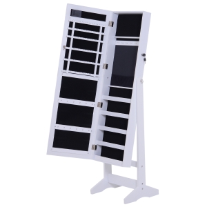 HOMCOM Armário para Joias 20 Luzes de LED Reclinável Fechadura Madeira 40x37x146cm Branco