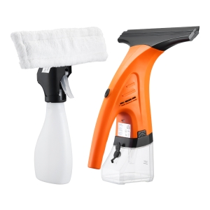 HOMCOM Limpa Vidros Elétrico 2 em 1 Aspirador Limpador de Vidros com Depósito de Água 300ml e Ponta de Borracha Inclui Pulverizador 19,5x12,5x33cm Laranja