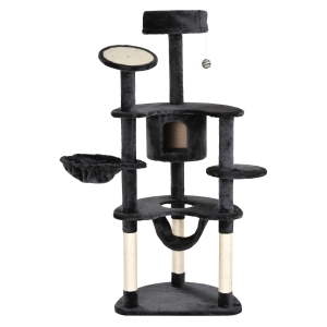 PawHut Árvore de Gato estável com postes Raspador Pelúcia sisal 65x50x155 Cinza escuro