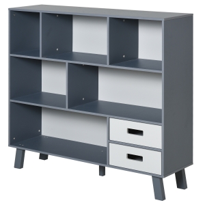 HOMCOM Estante com 6 Compartimentos e 2 Gavetas para escritorio quarto 105x30x96 cm Azul e Cinza