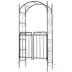 Outsunny Arco de jardim com porta dupla treliça metálica com fechadura para plantas trepadeiras Pátio 108x45x215 cm cor preto fosco