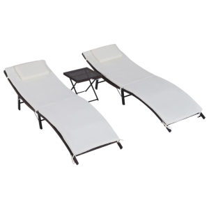 Outsunny Conjunto de espreguiçadeiras com mesa de vime dobrável almofadas acolchoadas para jardim Marrom
