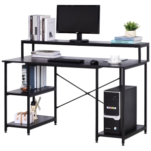 HOMCOM Mesa para Computador com Prateleiras Pés Ajustáveis Moldura de Metal 140x60x93 cm