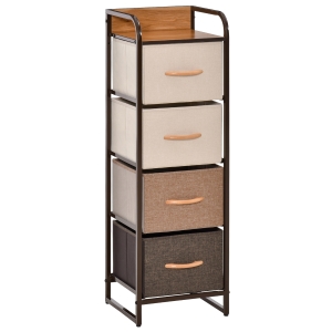 HOMCOM Cómoda de Tecido com 4 Cestos Removíveis e Dobráveis Base Elevada Móvel de Armazenamento para Dormitório Sala de Estar 31x29x99cm Multicor