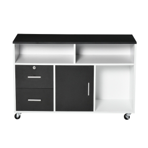 HOMCOM Móvel Auxiliar de Escritório Móvel Arquivador com Rodas Prateleiras Gaveta e Armário Multiuso com Grande Armazenamento 100x35x65cm Preto e Branco